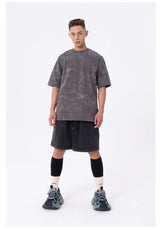 Men's Loose Gray Tie-Dye Print Tees