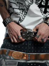 Vintage Snake Print Genuine Leather Belt