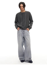 100% Cotton Crew Neck Cable Cardigan