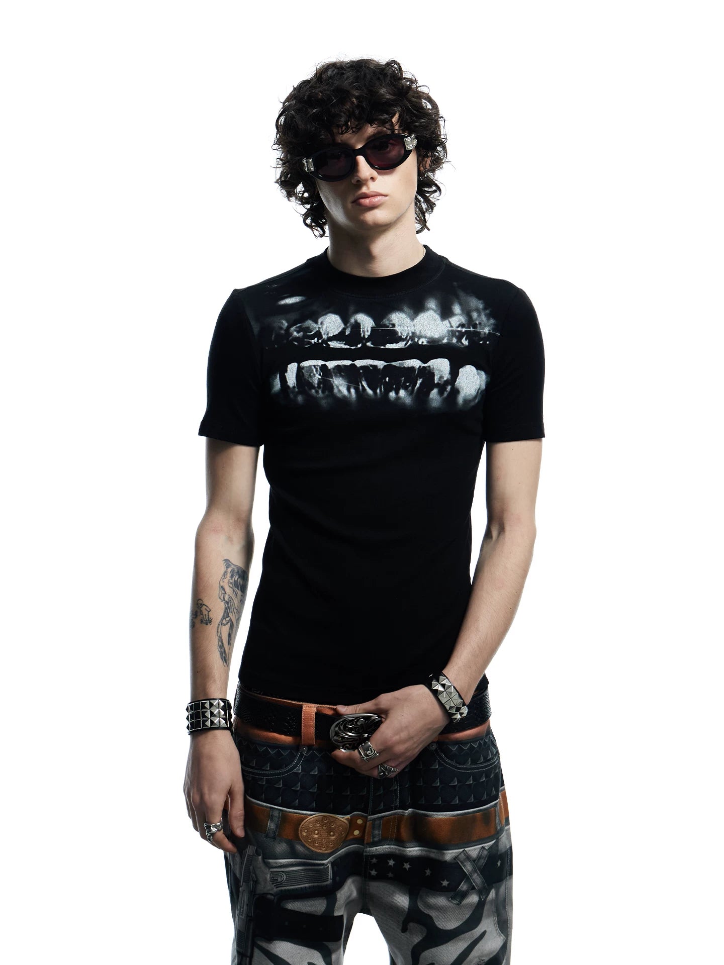 Printed Fitted Wool Blend T-shirt
