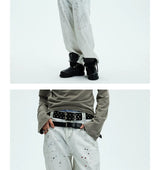 White Double Waistband Studded Straight Jeans