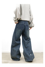 Studded Deconstructed Washed Two-tone A-line Jeans