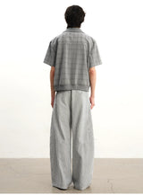 Striped Pleated Curved Hem Pants