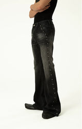 Men's Blue Black Rivet Flare Jeans