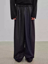 Ribbed Waist Striped Pleated Pants