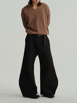 Cropped V-Neck Jacquard Sweatshirt