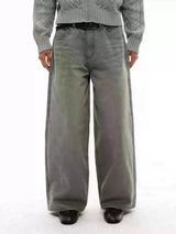13Oz Sun-Washed Gray Distressed Wide-Leg Jeans