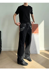 Heavyweight Floral Embroidered A-Line Denim Jeans