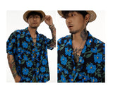 Blue Short Sleeve Cuban Collar Shirts
