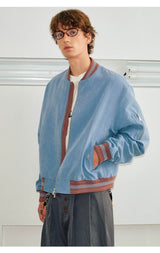 Men's Loose Color Block Bomber Jacket