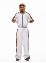 Men's Light Gray Leopard Fleece Sweatpants