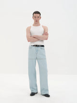 Fitted Straight Leg Patchwork Black-White-Blue Jeans