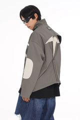 Back Zip Cropped Turtleneck Leather Coat