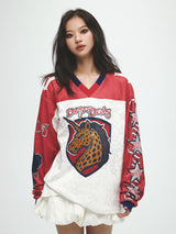 Leopard Print Rhinestone Colorblock Hip-hop Jersey