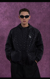 Black Polka Dot Hooded Windproof Jacket