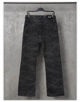 Distressed Washed Black Slub Straight Jeans