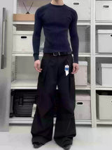 Slim Fit Ribbed Knit Long Sleeve Tops