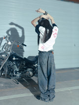 Blue Splattered Distressed Knee Logger Jeans