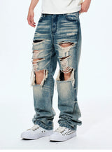 Men's Distressed Washed Straight Leg Jeans