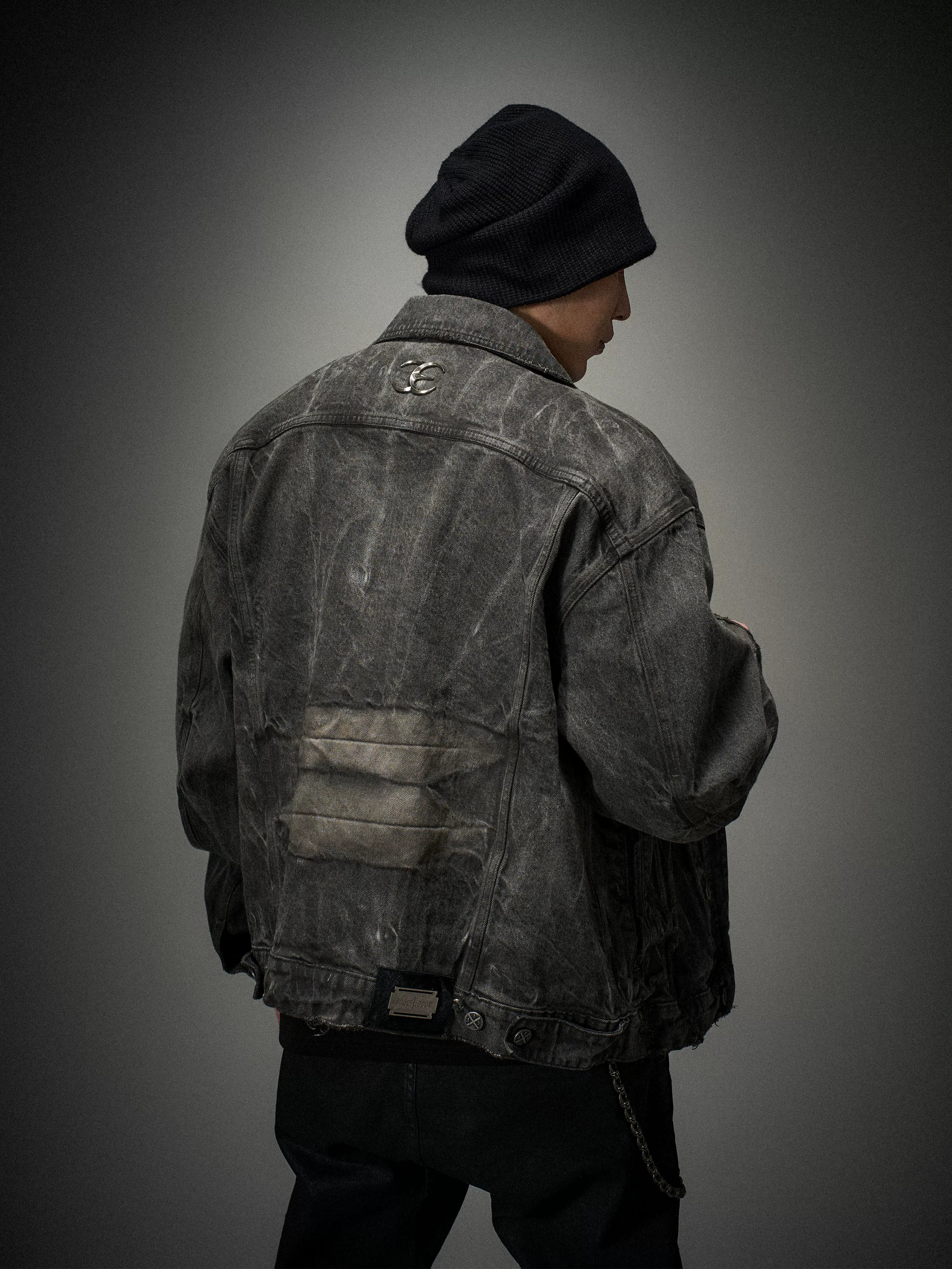 Loose Heavy Washed Distressed Denim Jacket