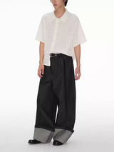 Hollow Striped Short Sleeve Crop Shirt