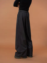Men's Loose Gray Pleated Denim Pants