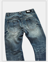 Vintage Washed Blue Printed Curved Jeans