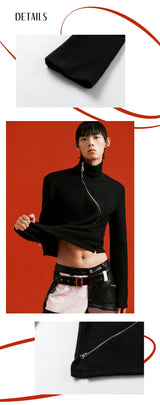 Black Thick Slim Zip Turtleneck Sweater