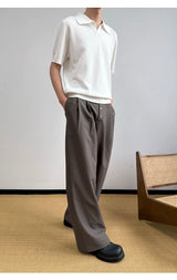 Nut Brown Pleated Straight Pants