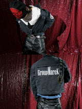 Heavy Washed Multi-pocket Embroidered Crop Jacket