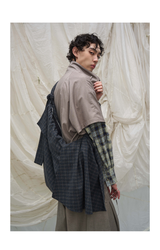Blue Plaid Wool Multi-pocket Hobo Bag
