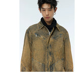 Vintage Washed Two-Tone Mesh Denim Jacket