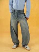 Men's Distressed Blue Wide Leg Jeans