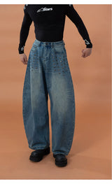 Men's Blue Riveted Curved Jeans