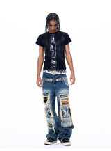 Black Printed Cross Crew Neck Tees