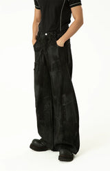 Men's Loose Distressed Black Curved Jeans