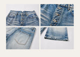Whisker Wash Button Denim Shorts