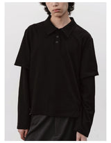 Black Boxy Fit Fake Two-Piece Polo