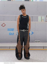 Leopard Cross Patchwork Baggy Curved Jeans