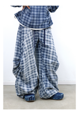 Loose Gradient Washed Plaid Print Jeans