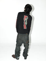 Black Distressed Leather Patch Straight-Leg Jeans