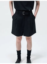 Triacetate Blend Belted Pleated Suit Shorts