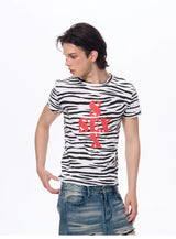 Zebra Print Letter Graphic Crew Neck Tee