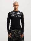 Long-sleeve Opium Print Slim Wool-blend Tee