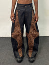 Leopard Cross Patchwork Baggy Curved Jeans