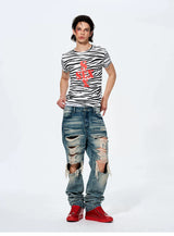 Zebra Print Letter Graphic Crew Neck Tee