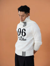 Loose Unisex White Off-shoulder Turtleneck Sweater