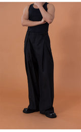 Charcoal Pleated Wide Leg Casual Pants