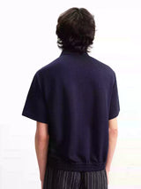 Navy Blue Pleated Short Sleeve Shirt