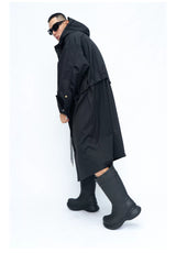 Hooded Long Water-resistant Waist-cinched Trench Coat